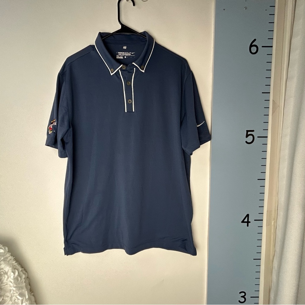 Nike Golf Blue Polo Shirt White Piping DriFit‎ Men's Large